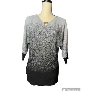 Adrienne Vittadini Sweater Small in Black w/Silver Threading and Batwing Sleeves